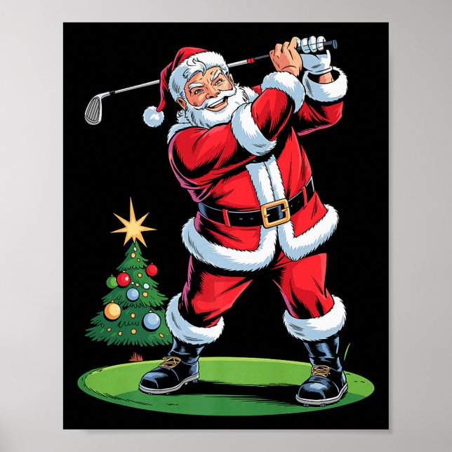 Póster Santa Playing Golf Funny Holiday Christmas Xmas Pa (Frente)