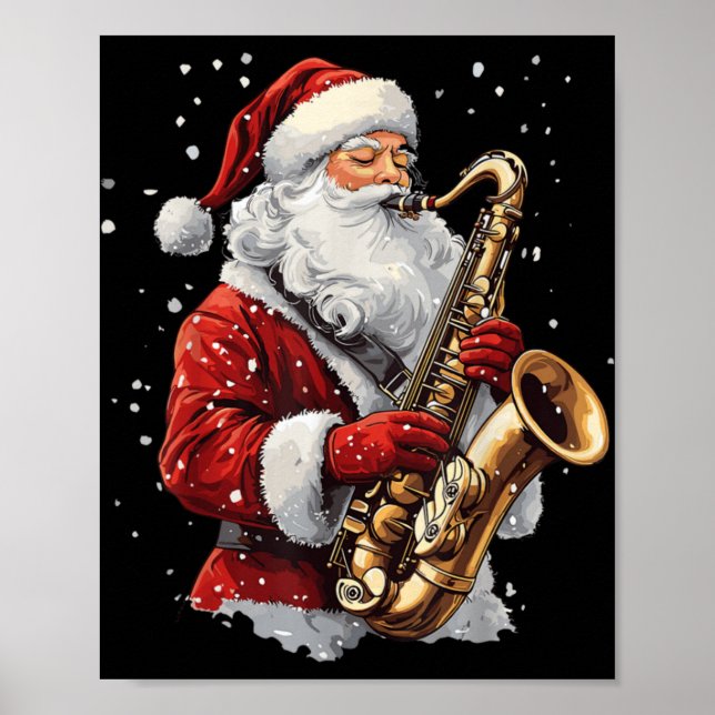 Póster Santa Playing Saxophone Xmas Musician Saxophonist  (Frente)