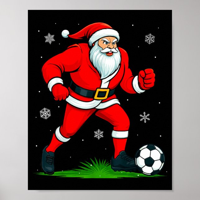 Póster Santa Playing Soccer Xmas Funny Christmas Soccer S (Frente)