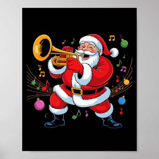 Póster Santa Playing Trumpet Funny Holiday Chrismas Xmas  (Frente)