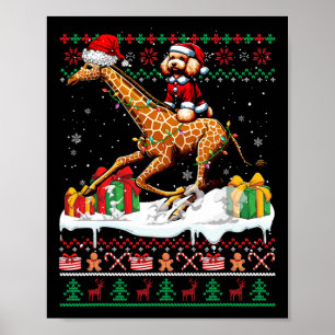 Póster Santa Poodle Riding Giraffe Navidades Sweater Love