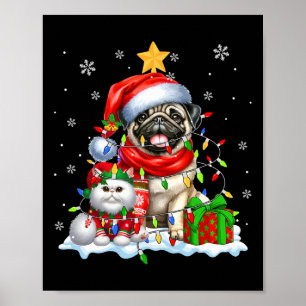 Póster Santa Pug Con Navidades Del Gato Del Elf Ilustra A