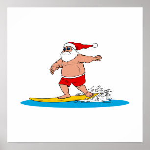 Póster Santa que practica surf