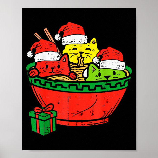 Póster Santa Ramen Cats Anime Christmas Xmas Kids Girls M (Frente)
