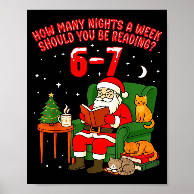 Póster Santa Reading 67 Cat Christmas Six Seven Teacher B (Frente)