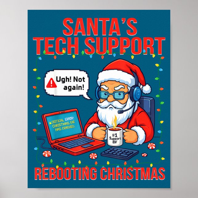 Póster Santa Rebooting Support Engineer s Tech Joke (Frente)
