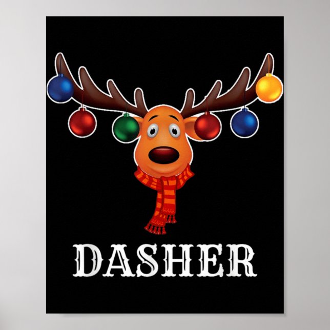 Póster Santa Reindeer Dasher Xmas Group Costume T Shirt  (Frente)