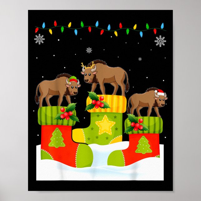 Póster Santa Reindeer Elf Wildebeest In Christmas Socks U (Frente)