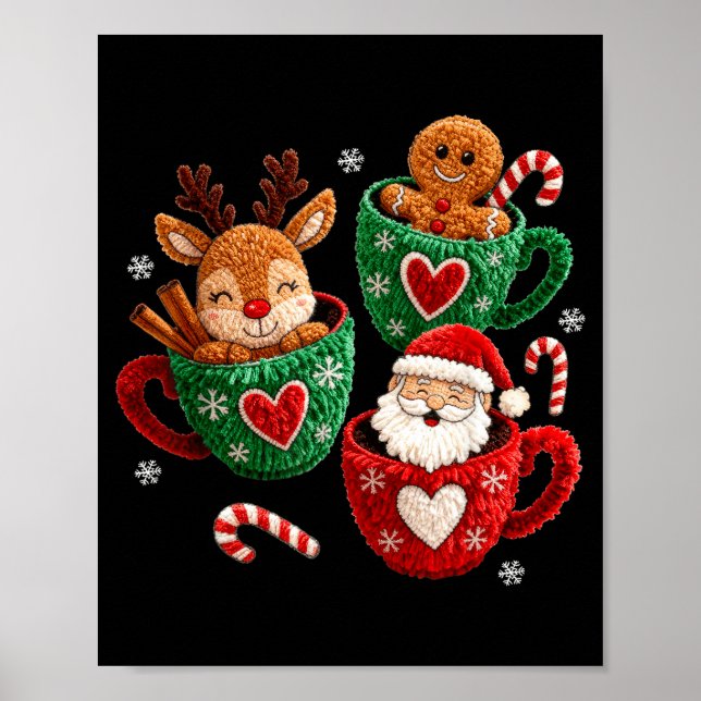 Póster Santa Reindeer Gingerbread Faux Yarn Christmas  (Frente)