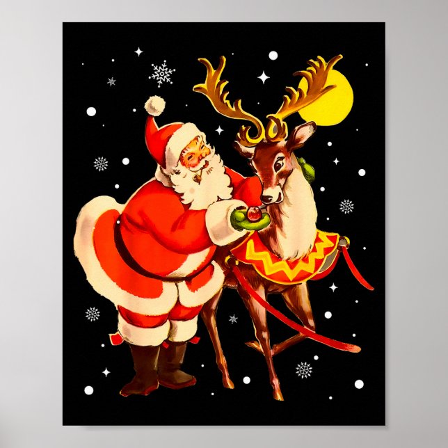 Póster Santa Reindeer Retro 1950s Vintage Christmas Women (Frente)
