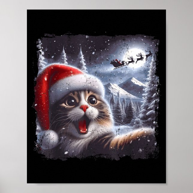 Póster Santa Reindeer Selfie Cat Funny Christmas Tee  (Frente)