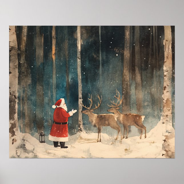 Póster Santa Reinder Vintage Christmas (Frente)