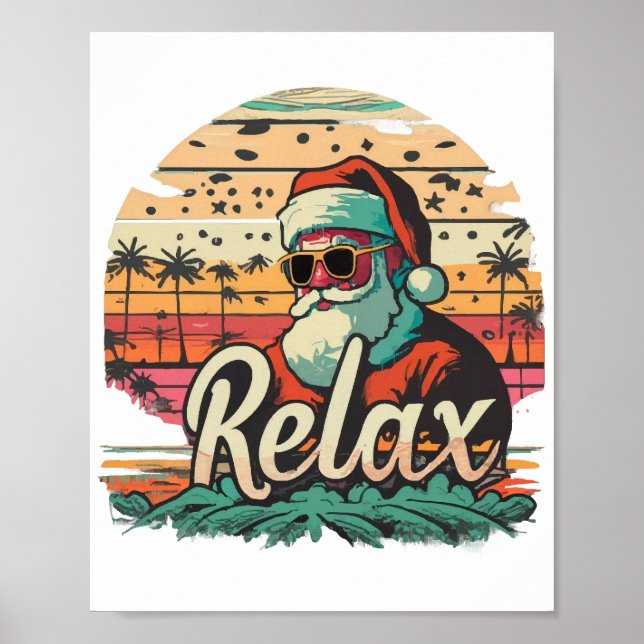 Póster Santa Retro con un título Relájate (Frente)