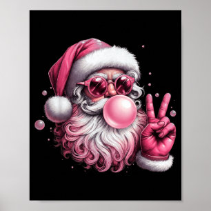 Póster Santa Retro Soplando Chicle Navidad Vintage S