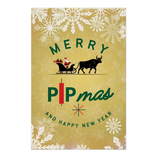 Póster Santa Riding a Bull Sleigh – Forex Pipmas Gift  (Anverso)