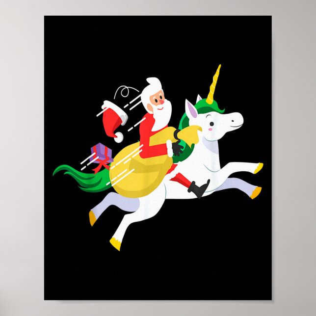 Póster Santa Riding A Unicorn Funny Christmas Gift  (Frente)
