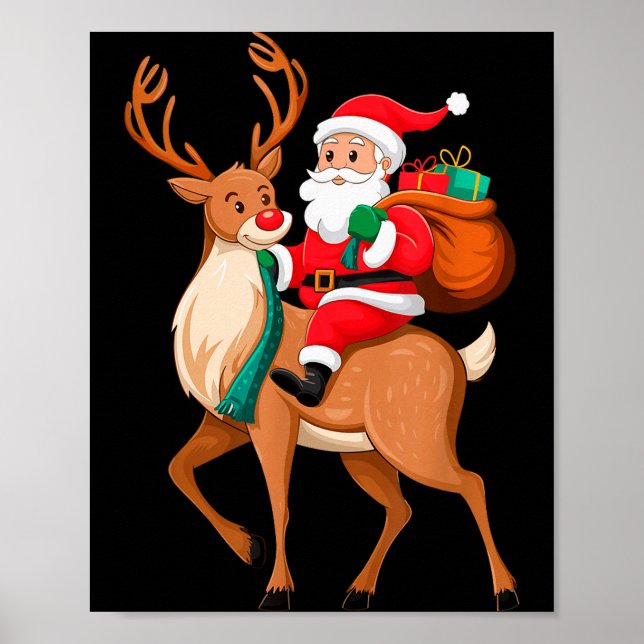 Póster Santa Riding Reindeer Christmas Men Boys Kids Teen (Frente)