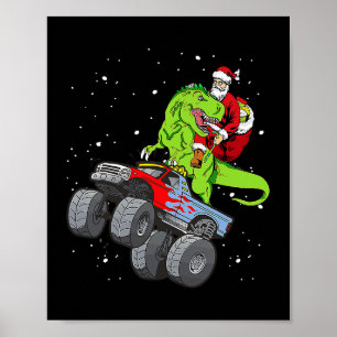 Póster Santa Riding T Rex Dinosaur Monstruo Camión Niño C