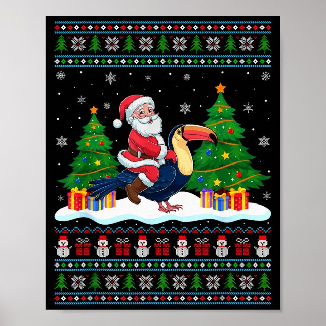 Póster Santa Riding Toucans Tree Lights Ugly Christmas Sw (Frente)