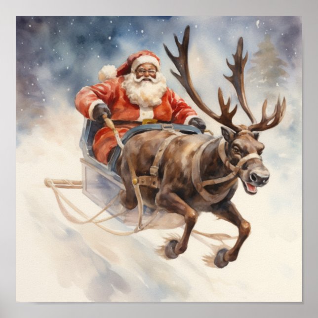 Póster Santa Rina Americana Volando Sleigh (Frente)