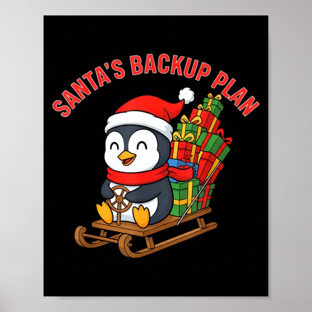 Póster Santa’s Backup Plan Cute Penguin Christmas Design  (Frente)