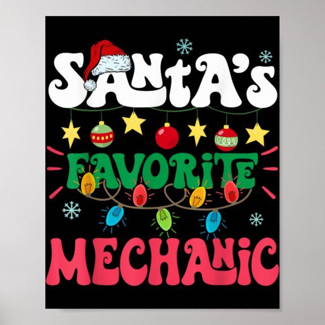 Póster Santa S Favorite Mechanic Funny Santa Xmas Light C (Frente)