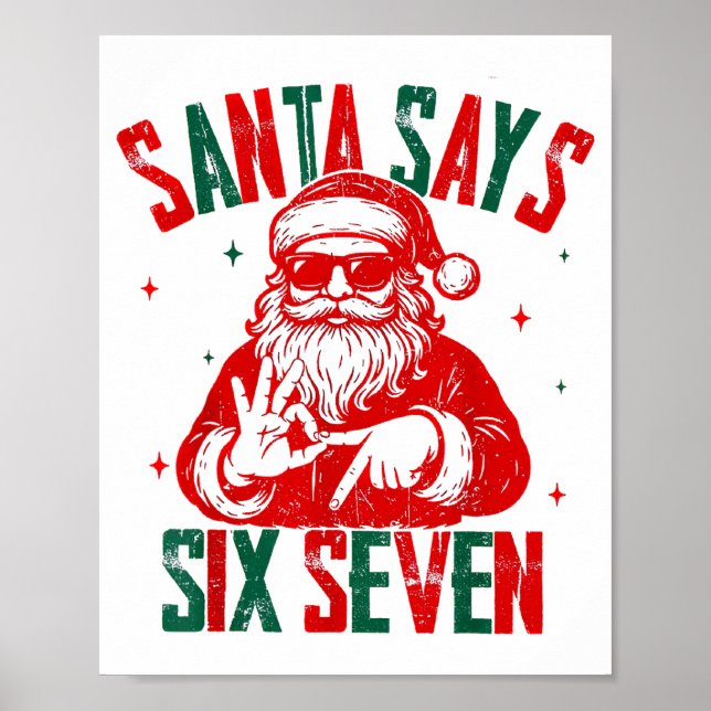 Póster Santa Says Six Seven Viral Funny Santa Saying 6 7  (Frente)