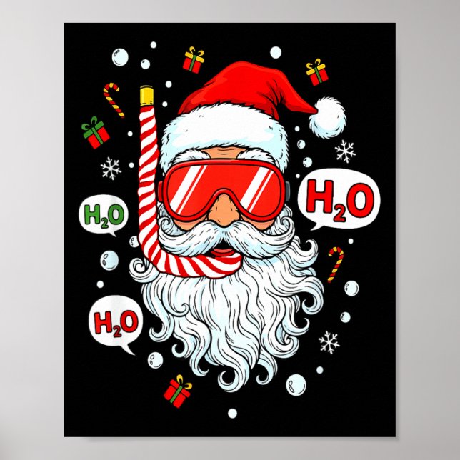 Póster Santa Scuba Diving Equipment Funny Scuba Diver Chr (Frente)