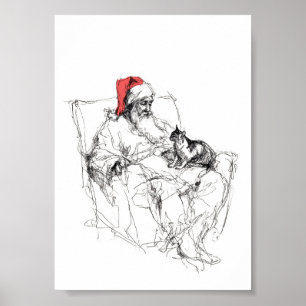 Póster Santa Sentada con Gato en Lap