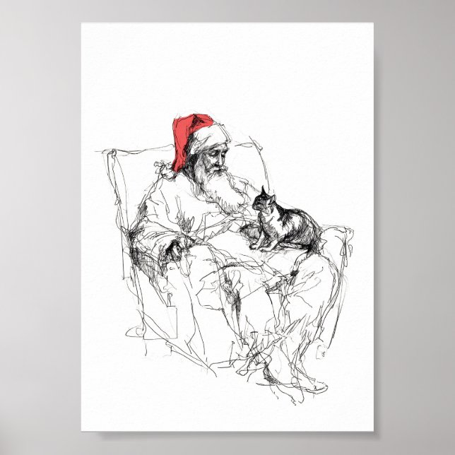 Póster Santa Sentada con Gato en Lap (Frente)