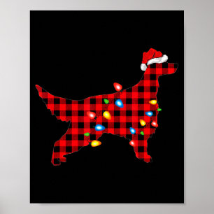 Póster Santa Setter Irlandés de Plaid Búfalo Rojo Navidad