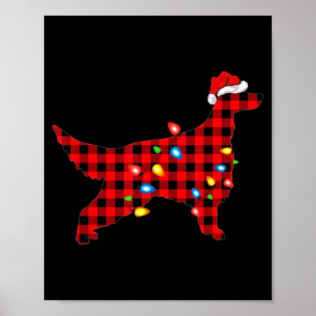 Póster Santa Setter Irlandés de Plaid Búfalo Rojo Navidad (Frente)