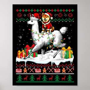 Póster Santa Shiba Inu montando Navidades de Llama Sweate