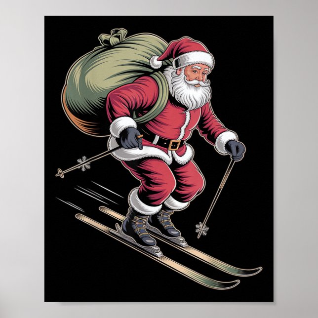 Póster Santa Skiing Down Snowy Slopes  (Frente)