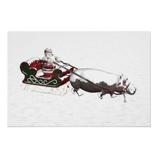 Póster Santa Sled Borrada Por Hipopótamo (Anverso)