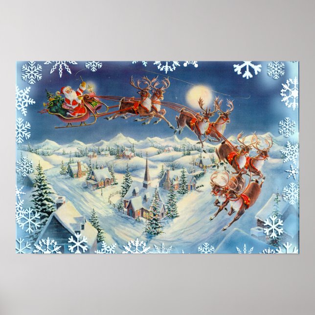 PÓSTER SANTA, SLEIGH & SNOWFLAKES DE SHARON SHARPE (Frente)