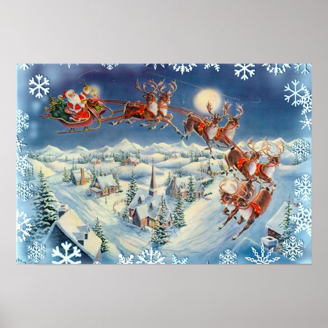Póster SANTA SNOWFLAKES & SLEIGH de SHARON SHARPE (Frente)