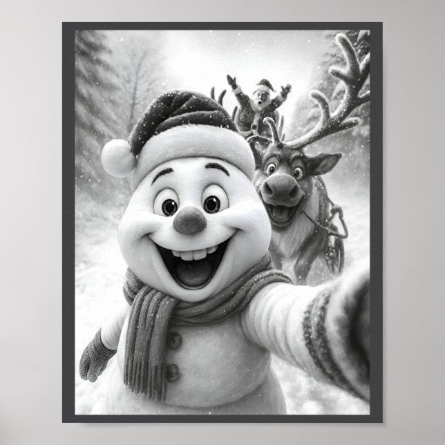 Póster Santa Snowman Reindeer Taking A Selfie Photo Chris (Frente)