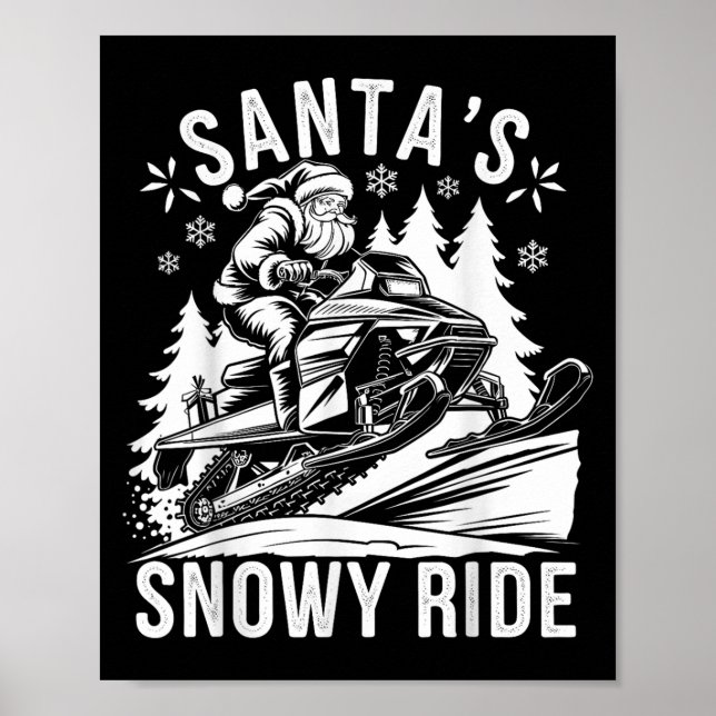 Póster Santa Snowmobile Riding Snowmobiling Christmas  (Frente)