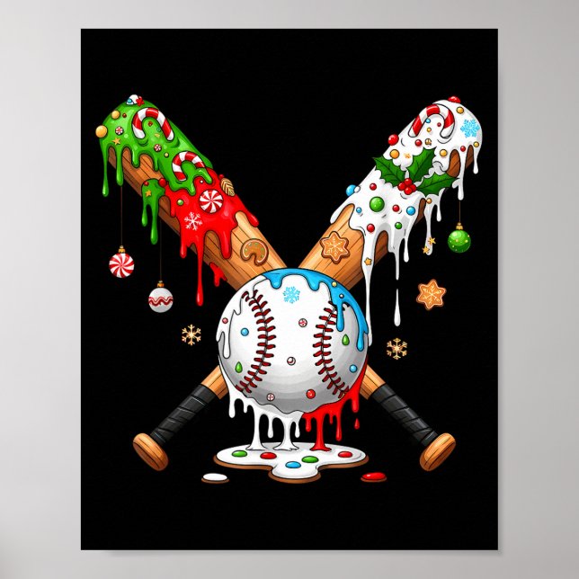 Póster Santa Srts Design For Men Boys Christmas Baseball  (Frente)