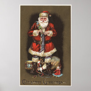 Póster Santa Stuffing Stocking with Nutcracker