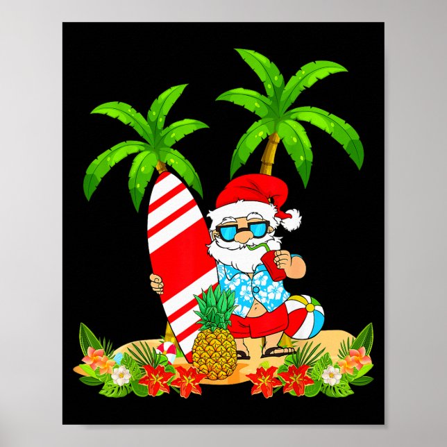 Póster Santa Summer Surfing Christmas In July Beach Vacat (Frente)
