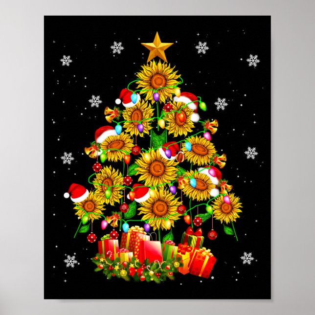 Póster Santa Sunflower Christmas Tree Xmas Lights Santa S (Frente)