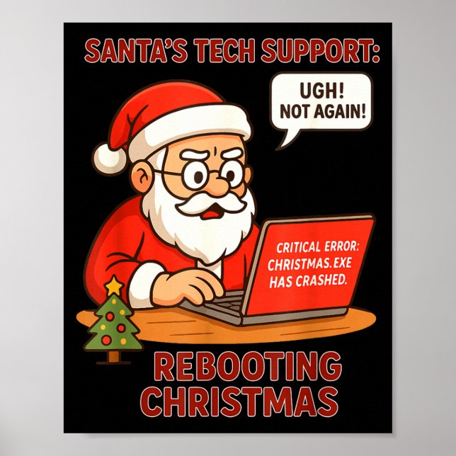 Póster Santa Support s Rebooting Humor Tech Computer Smil (Frente)