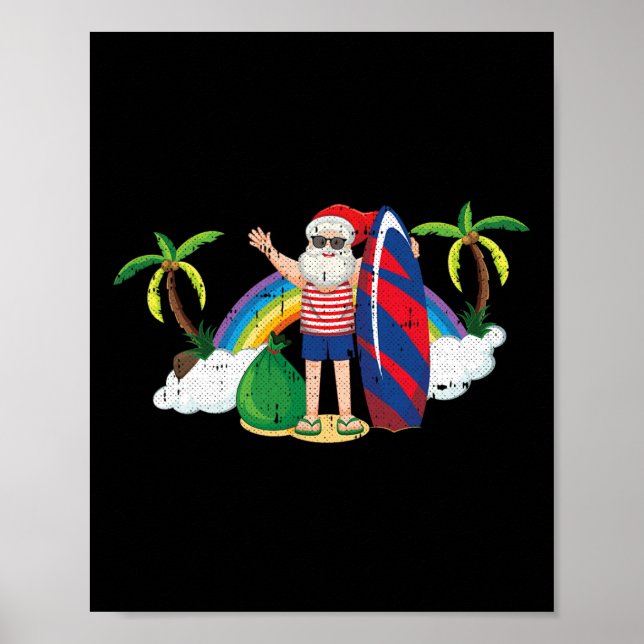Póster Santa Surfing Christmas In July Summer Tropical Be (Frente)