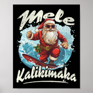 Póster Santa Surfing Mele Kalikimaka Aloha Hawái Navidad