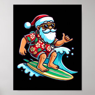 Póster Santa surfista genial Navidad en julio verano play