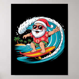 Póster Santa Surfista Playa Hawaiana Navidad En Julio Tro