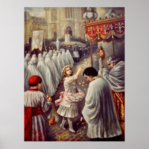 Póster Santa Teresa arroja flores al Santísimo Sacramento