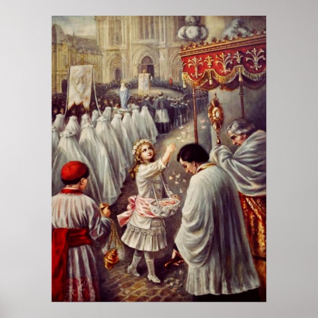 Póster Santa Teresa arroja flores al Santísimo Sacramento (Frente)
